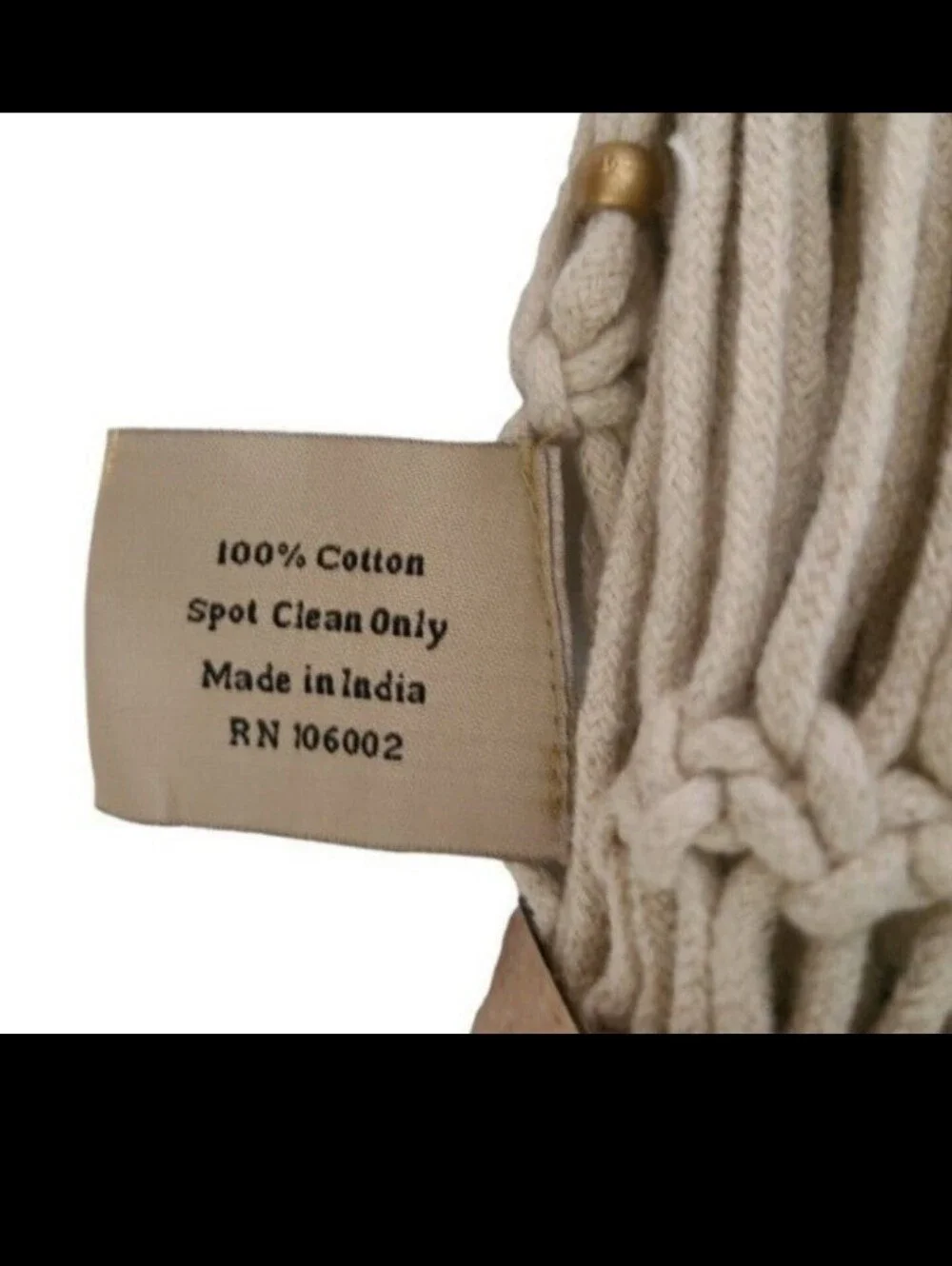 NWOB 1 Passport to India Beaded Macramae Crochet Curtain Panel Door Pane Beige